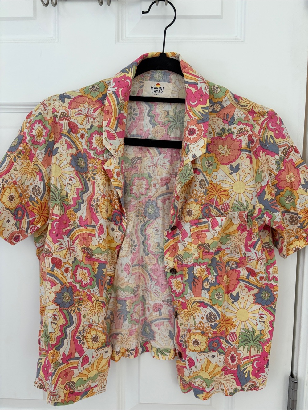 Marine Layer Pink, Yellow & Green Floral Short-Sleeve Button-Down Shirt